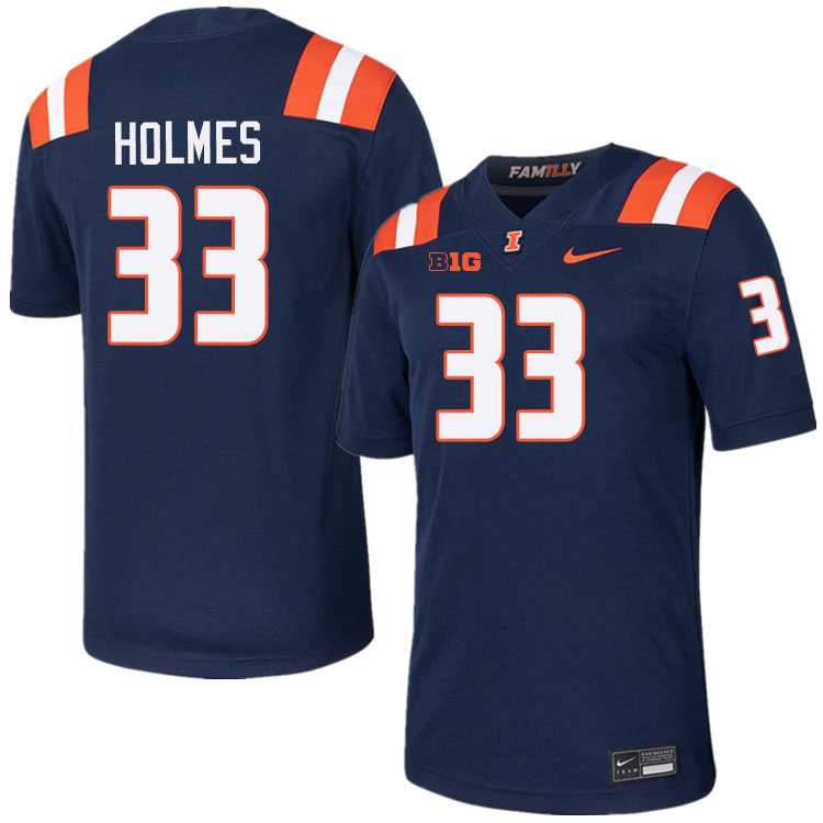 Men #33 Ezekiel Holmes Illinois Fighting Illini College Football Jerseys Stitched-Navy